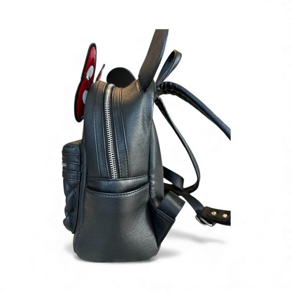 Loungefly Disney Minnie Mouse Mini Backpack Black Quilted With Red Bow - Picture 5 of 8